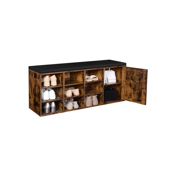 Rootz skobænk i vintagestil - Skoopbevaring - Skoopbevaring - Spånplademateriale - 9 rum - Justerbare hylder - Polstret sæde - Vintage brun - 110 cm x
