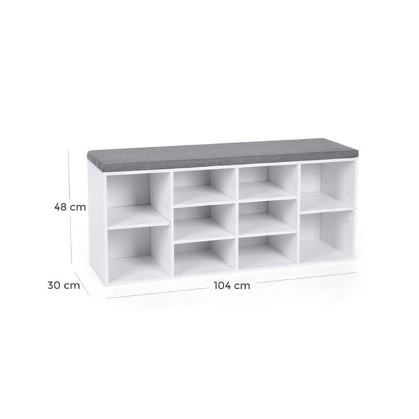 Rootz Skobænk - Skostativ - Skobeslag - Pladsbesparende - 10 rum - Alsidigt design - 104 cm x 30 cm x 48 cm