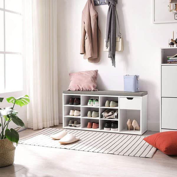 Rootz Shoe Bench - Polstret bænk - Sko Organizer - E1 Class Wood - Kompakt design - Pæn opbevaringsløsning - 104cm x 30cm x 48cm