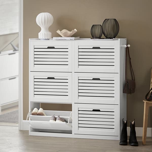 Rootz Skoskab med 6 klapper - Skovipper - Skokommode - Alsidig opbevaring - Pladsbesparende design - Nem montering - Hvid - 115 cm x 112 cm x 30 cm