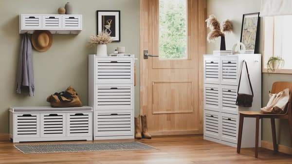 Rootz Skoskab med 6 klapper - Skovipper - Skokommode - Alsidig opbevaring - Pladsbesparende design - Nem montering - Hvid - 115 cm x 112 cm x 30 cm