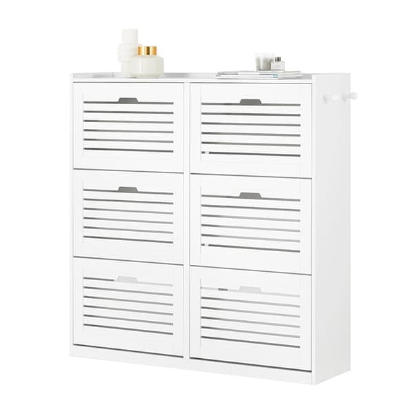 Rootz Skoskab med 6 klapper - Skovipper - Skokommode - Alsidig opbevaring - Pladsbesparende design - Nem montering - Hvid - 115 cm x 112 cm x 30 cm