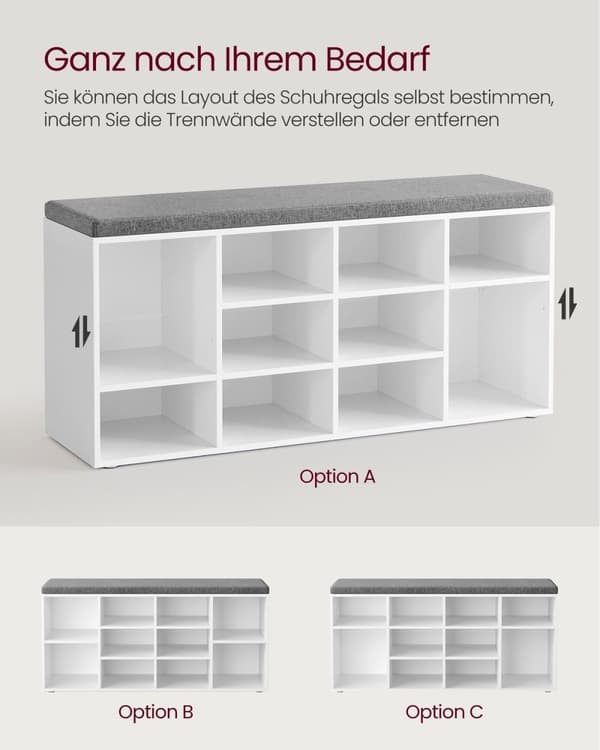 Rootz skobænk med opbevaring - Entryway Organizer - Klassisk hvid - Spånplade - Skum - Imiteret linnedbetræk - 30,3 cm x 78,5 cm x 48 cm - 136 kg Max