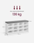 Miniatyrbillede 8 af 9: Rootz skobænk med opbevaring - Entryway Organizer - Klassisk hvid - Spånplade - Skum - Imiteret linnedbetræk - 30,3 cm x 78,5 cm x 48 cm - 136 kg Max