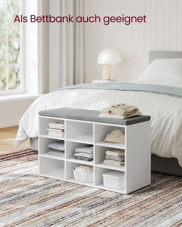 Rootz Skobänk med förvaring - Entrébänk - Skoorganisator - Spånskiva och skum - 30,3 cm x 78,5 cm x 48 cm - Molnvit och Duvgrå - Max. Statisk lastkapa