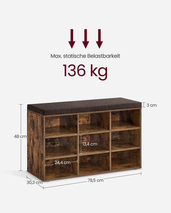 Rootz Vintage Brown kenkäpenkki säilytystilalla - Ottomaanit - Sisääntulopenkki - Lastulevyrakenne - Vaahtomuovipehmuste - Pellavakuori - 30,3 cm x 78
