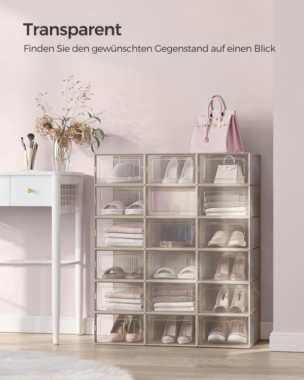 Rootz 18 Pack Shoe Box Organizer - Säilytyssäiliö - Kirkkaat muoviastiat - Pinottava - PP-materiaali - ABS-kehys - 33,5 cm x 23,2 cm x 14,3 cm