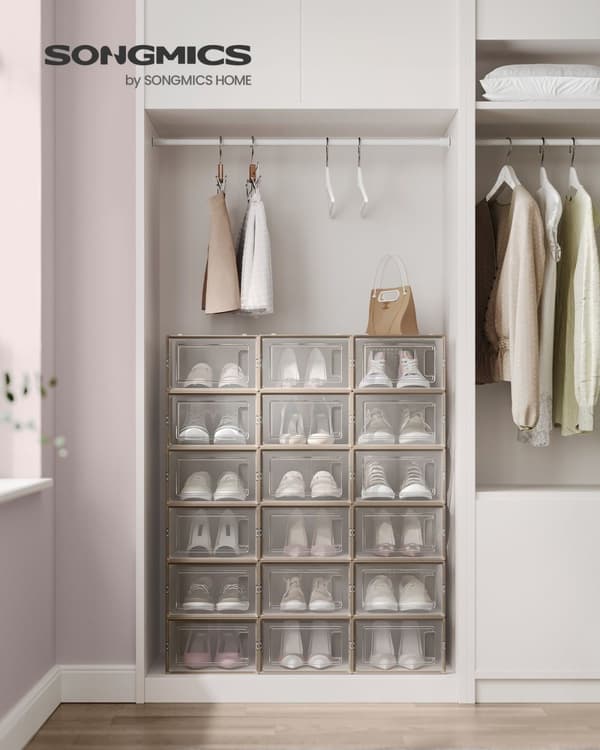 Rootz 18 Pack Shoe Box Organizer - Säilytyssäiliö - Kirkkaat muoviastiat - Pinottava - PP-materiaali - ABS-kehys - 33,5 cm x 23,2 cm x 14,3 cm