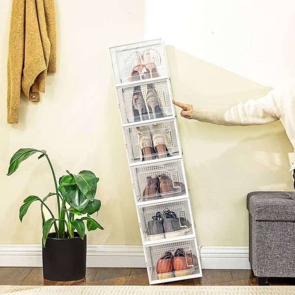 Rootz 18-pak skoæskesæt - klare opbevaringsspande - stabelbare beholdere - PP og PS materiale - Organiser sko - Pladsbesparende løsning - 35 cm x 25 c