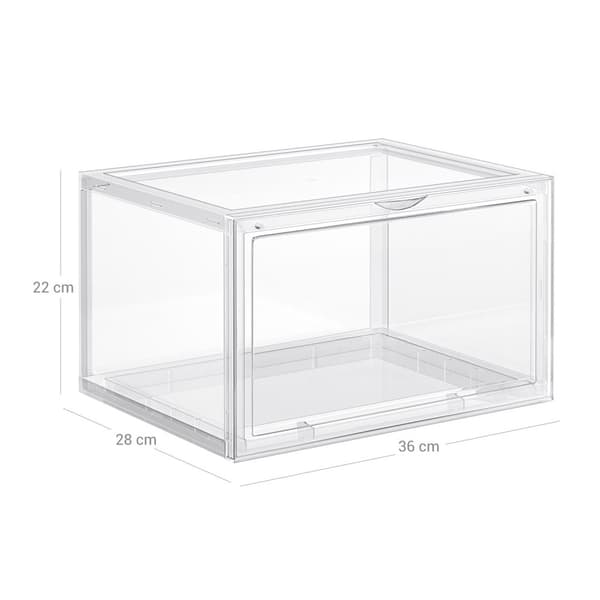 Rootz 6 Pack kenkälaatikkosetti - Kengänjärjestäjä - Säilytysastiat - Läpinäkyvät laatikot - Pinottava muotoilu - PP-materiaali - 36cm x 28cm x 22cm