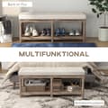 Miniatyrbillede 7 af 10: Rootz bænk med opbevaringsplads - Vintage skobænk - Gangbænk - Elegant design - Knapsyning - Gummitrætræ - 115 cm x 40 cm x 48 cm - Cremehvid