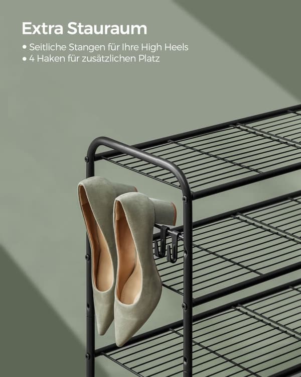 Rootz Skostativ Organizer - Opbevaringsstativ - Skostativ i stål - Pladsbesparende - Nem montering - Blæk sort - 28cm x 85cm x 35cm