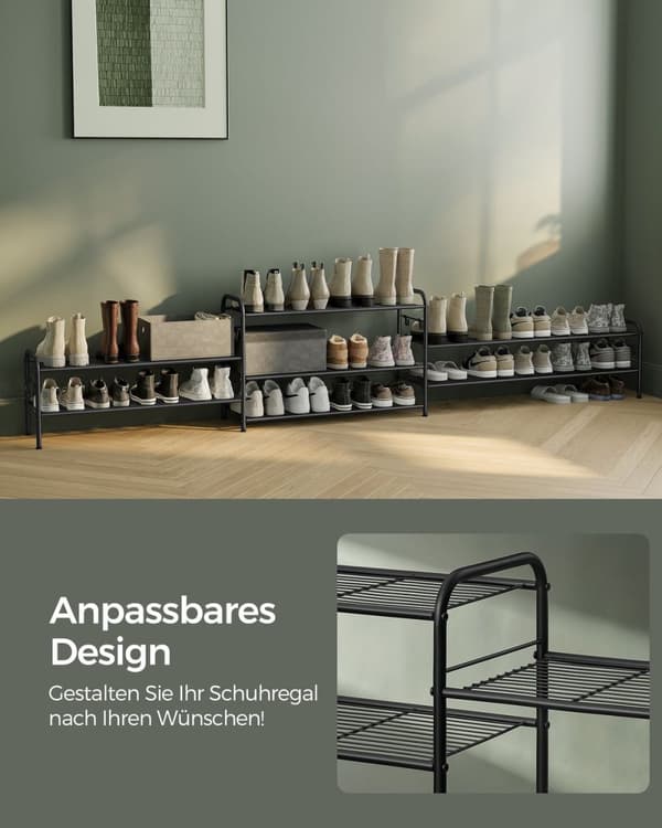Rootz Skostativ Organizer - Opbevaringsstativ - Skostativ i stål - Pladsbesparende - Nem montering - Blæk sort - 28cm x 85cm x 35cm
