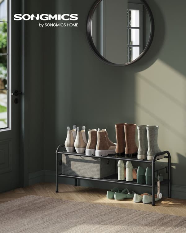 Rootz Skostativ Organizer - Opbevaringsstativ - Skostativ i stål - Pladsbesparende - Nem montering - Blæk sort - 28cm x 85cm x 35cm