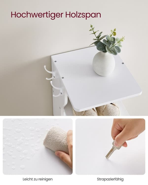 Rootz spånskiva skoställ - Vit skohållare - Förvaringsställ - Robust konstruktion - Enkel montering - Platssparande - 30 cm x 26,4 cm x 110,4 cm