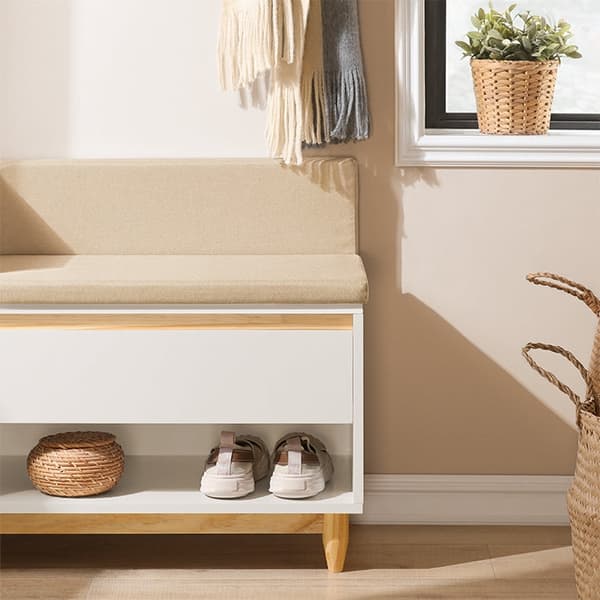 Rootz Skoskåp med bänk - Entréorganisatör - Förvaringsenhet - MDF och furukonstruktion - Justerbar hylla - Mögelskydd - Bekväma sittplatser - 100 cm x