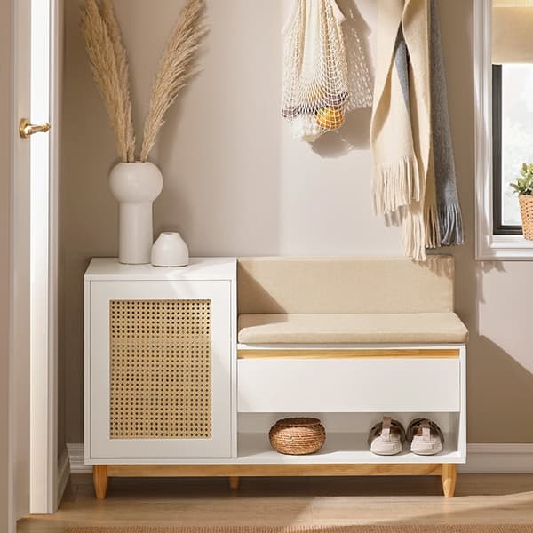 Rootz Skoskåp med bänk - Entréorganisatör - Förvaringsenhet - MDF och furukonstruktion - Justerbar hylla - Mögelskydd - Bekväma sittplatser - 100 cm x