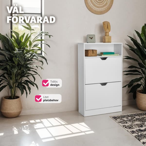 Skoskåp Calea med 2 fällbara fack för 12 par skor - vit
