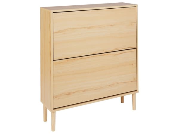 Skoskåp Ljust Trä Spånskiva Ben i Gummiträ 2 Lådor Modern Naturlig Design Hall