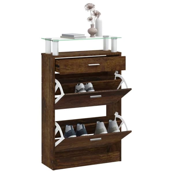 skoskab 63x24x104 cm konstrueret træ røget egetræsfarve