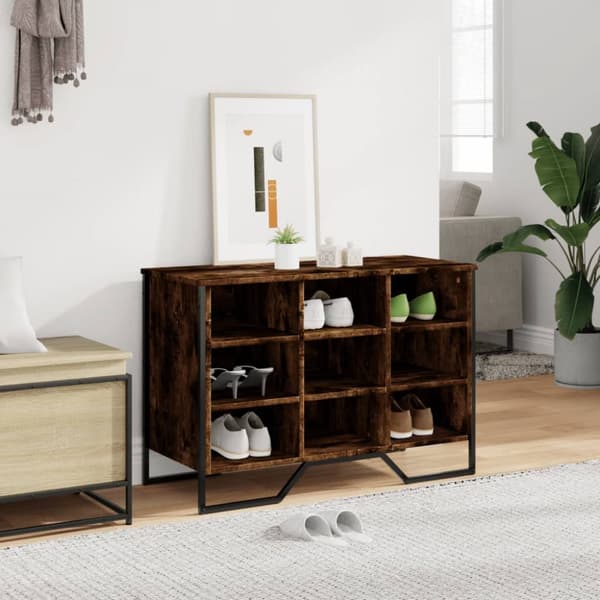 Skoskåp rökfärgad ek 90x38x61,5 cm konstruerat trä