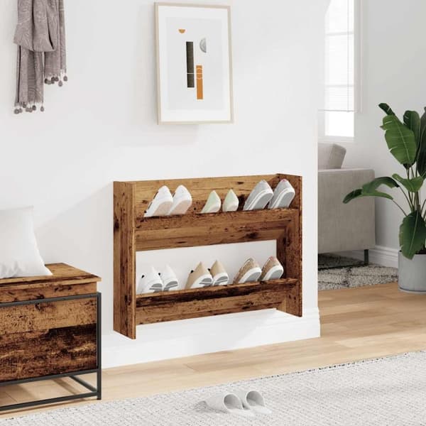 vidaXL væghængt skoreol 80x18x60 cm konstrueret træ antikt træ-look