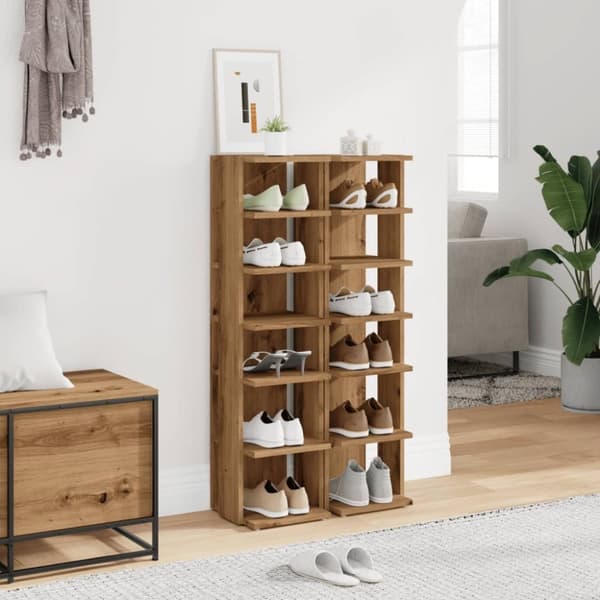 vidaXL Skohyller svart 2 stk artisan eik 28x27x102 cm konstruert tre
