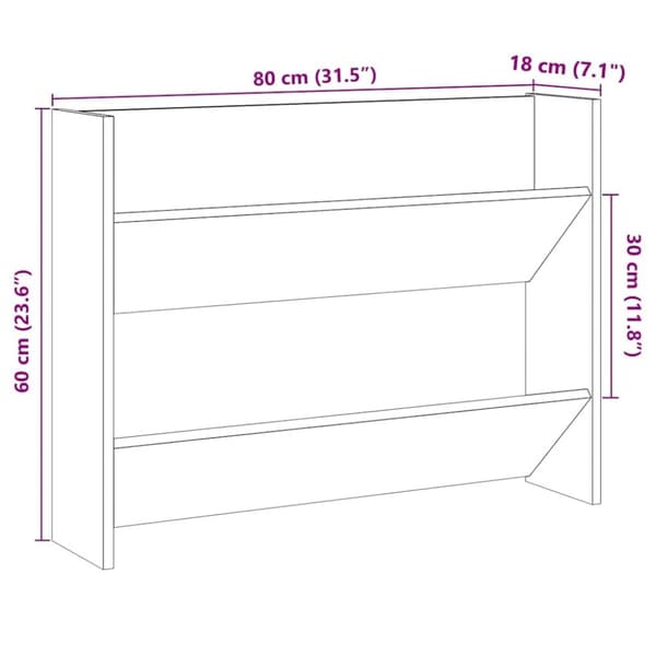 vidaXL væghængt skoreol 80x18x60 cm konstrueret træ kunsteg