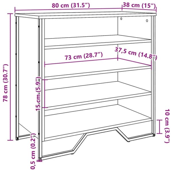 vidaXL skoreol 80x38x78 cm konstrueret træ brun egetræsfarvet