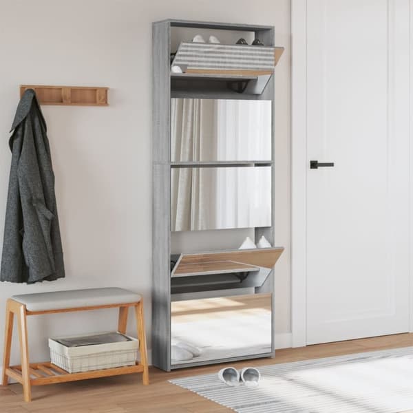 vidaXL skoskab med spejl og 5 hylder 63x17x169,5 cm grå sonoma-eg