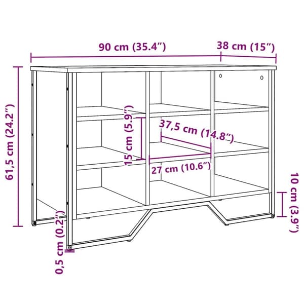 vidaXL Skohylle grå sonoma 90x38x61,5 cm konstruert tre