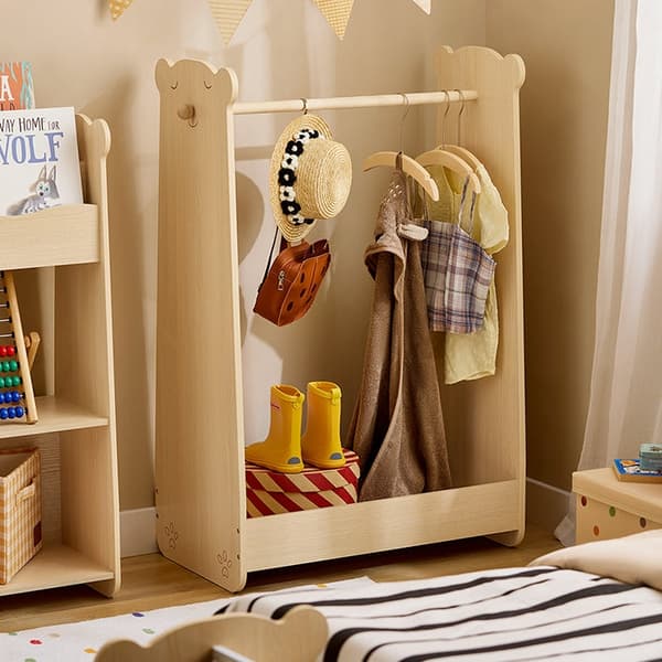 Rootz Kids Tøjstativ - Børnetøjsstativ - Hængestang - Massiv træstang - Skoopbevaring - 71 cm x 110 cm x 40 cm