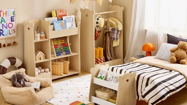 Rootz Kids Tøjstativ - Børnetøjsstativ - Hængestang - Massiv træstang - Skoopbevaring - 71 cm x 110 cm x 40 cm