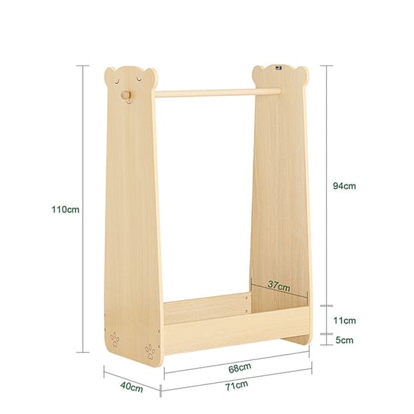 Rootz Kids Tøjstativ - Børnetøjsstativ - Hængestang - Massiv træstang - Skoopbevaring - 71 cm x 110 cm x 40 cm