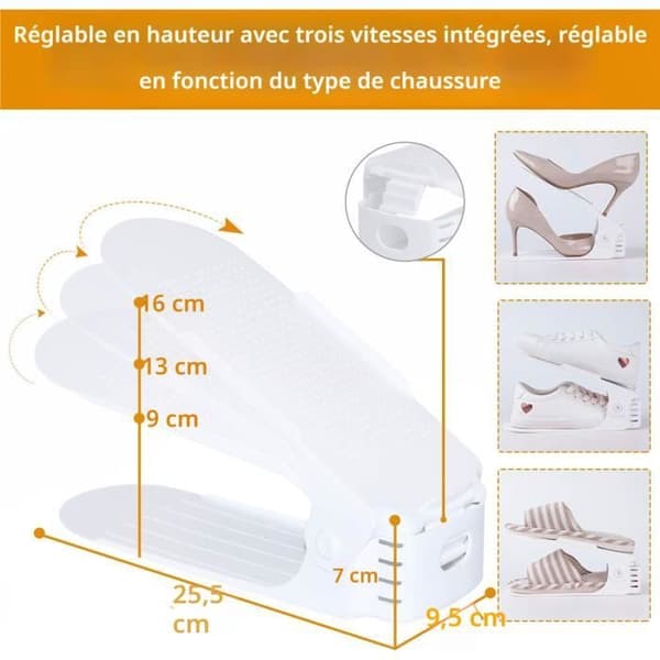LARS360 30-pack svart plast justerbara skoställ - 3 justerbara höjder - platsbesparande och halkfri
