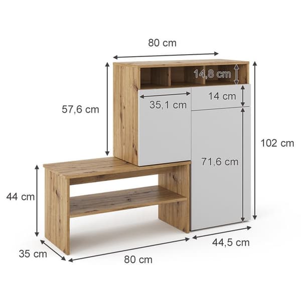 Vicco Selena skoskåp, Ek, 125 x 102 cm