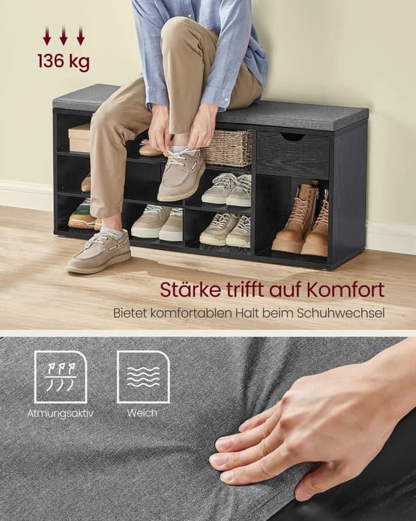 Rootz-kenkäpenkkisäilytys - sisäänkäynnin järjestäjä - puinen säilytyspenkki - MDF-rakenne - 30cm x 104cm x 48cm