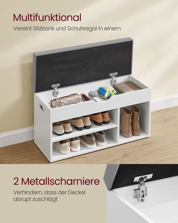 Rootz skostativbænk - Opbevaringsbænk - Skobeholder - Spånplademateriale - 30 cm x 80 cm x 44 cm - Cloud White - 150 kg Kapacitet