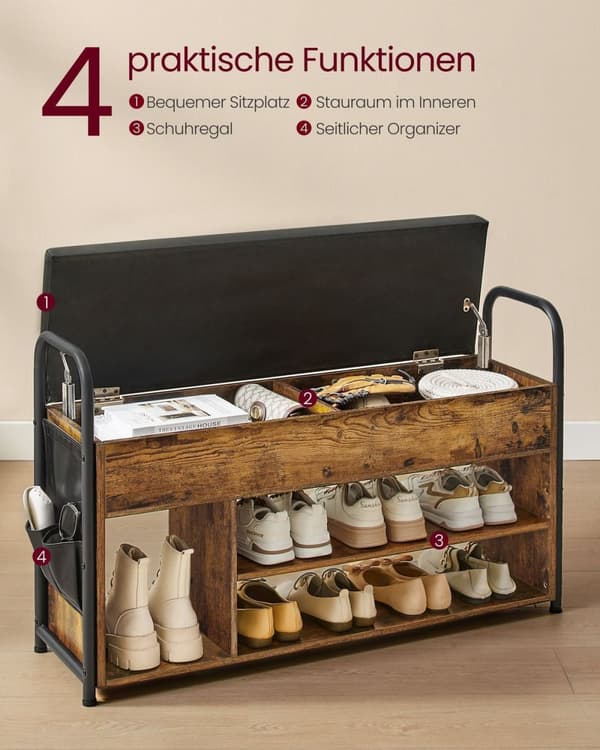 Rootz Shoe Bench - Entryway Organizer - Skostativ - Spånpladekonstruktion - 30 cm x 100,6 cm x 62,5 cm