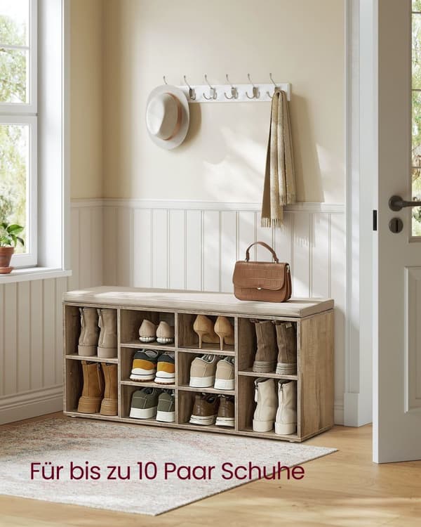 Rootz Skobänk - Förvaringsbänk - Entréorganisator - Spånskiva - 30cm x 104cm x 48cm. Perfekt för entré, vardagsrum, sovrum. Camel Brown.
