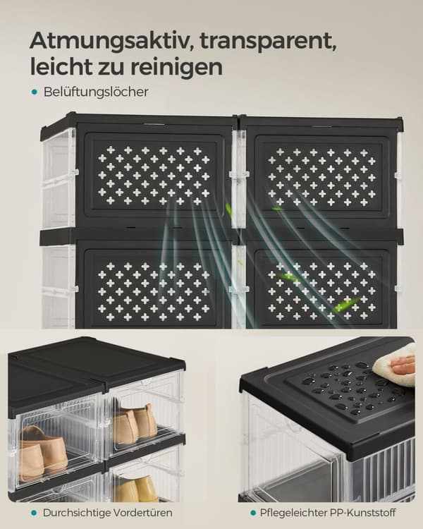 Rootz Transparent Ink Black Shoe Cabinet Set - Plast Organizer - Stapelbar förvaring - Platssparande - 35,5 cm x 25,5 cm x 105 cm