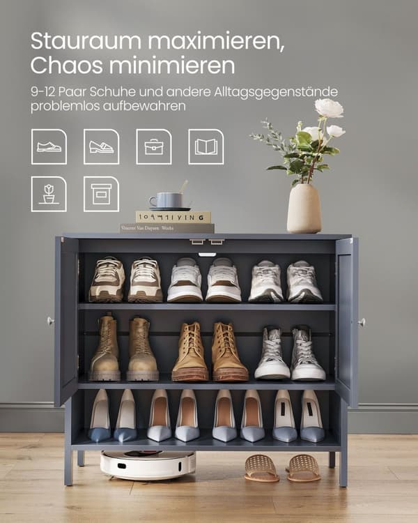 Rootz skoskab - Entryway Organizer - Skoopbevaring - MDF-konstruktion - 35 cm x 80 cm x 70 cm - Skifergrå - 19,4 kg - 75 kg Kapacitet