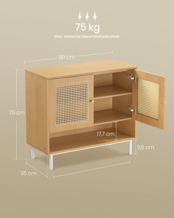 Rootz-kenkäkaappi - Sisääntulovarasto - Tammibeige - Lastulevy/PVC/teräs - 35cm x 80cm x 70cm - 20,7kg - Max. 75 kg:n staattinen kuormitus - Helppo ko