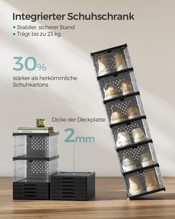 Rootz hopfällbart skoskåp med 6 lådor - Skoorganisator - I transparent bläck svart - PP och PS plast - 35,5 cm x 25,5 cm x 105 cm