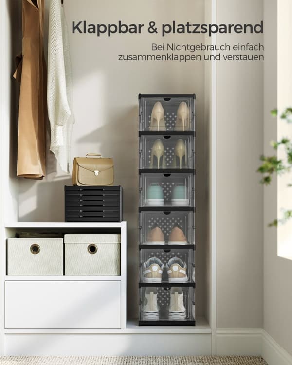 Rootz hopfällbart skoskåp med 6 lådor - Skoorganisator - I transparent bläck svart - PP och PS plast - 35,5 cm x 25,5 cm x 105 cm
