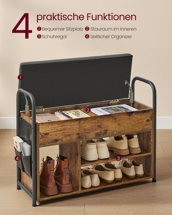 Rootz-kenkäpenkki - Vintage Ruskea - Muste musta - Sisääntulojärjestin - 30 cm x 80,6 cm x 62,5 cm - Lastulevy, teräs, PU - Suurin kuormitus 91 kg