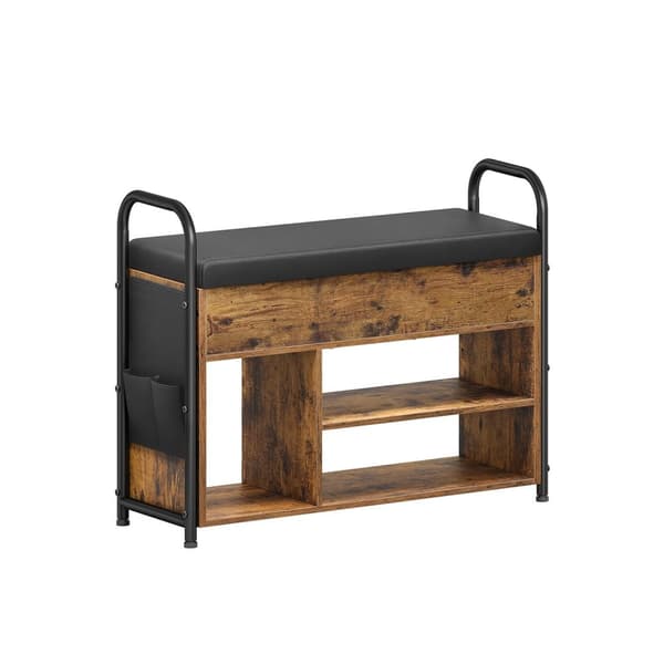 Rootz Shoe Bench - Vintage Brown - Blæk sort - Entryway Organizer - 30 cm x 80,6 cm x 62,5 cm - Spånplade, stål, PU - Max belastning 91 kg
