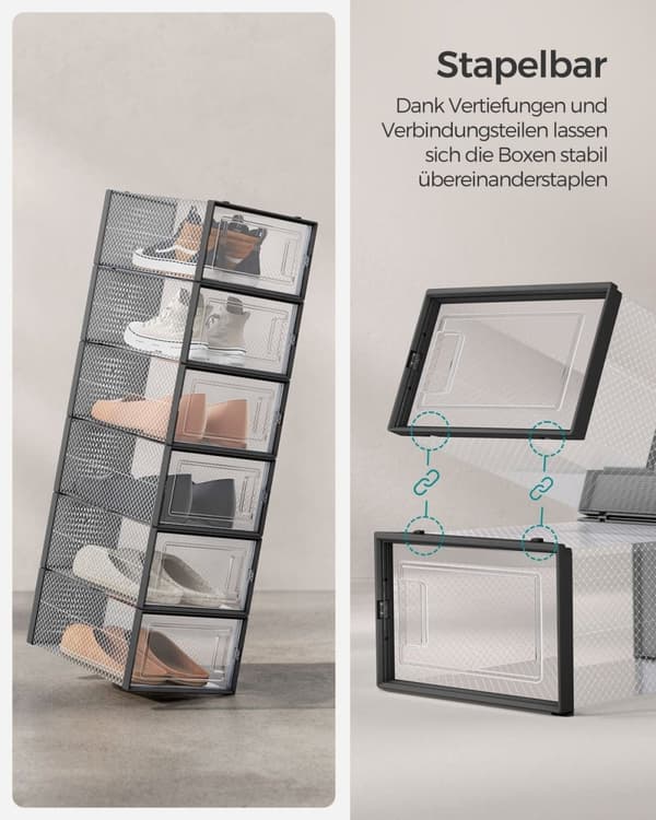 Rootz skoæskesæt - Skobeholder i klar plast - Opbevaringsbeholder - Letvægts - 33,5 cm x 23,2 cm x 14,3 cm - Pakke med 12