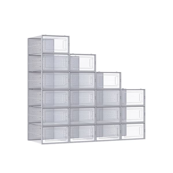 Rootz Skoæske Organizer - Opbevaringsbeholder - Klare plastikspande - Stabelbart design - 33,5 cm x 23,2 cm x 14,3 cm - Sæt med 18