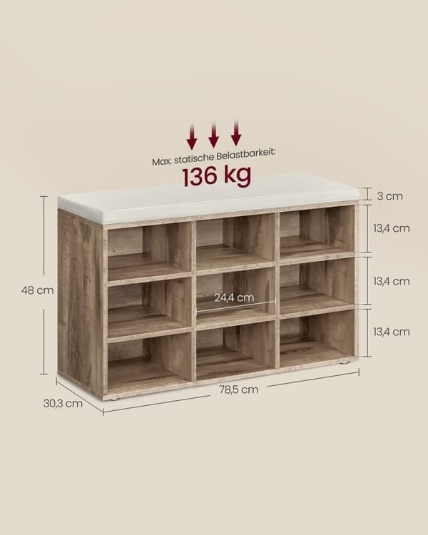 Rootzin kenkäpenkki säilytystilalla - ottomaani - verhoiltu ottomaani - lastulevy - 30,3 cm x 78,5 cm x 48 cm - enimmäiskantavuus 136 kg